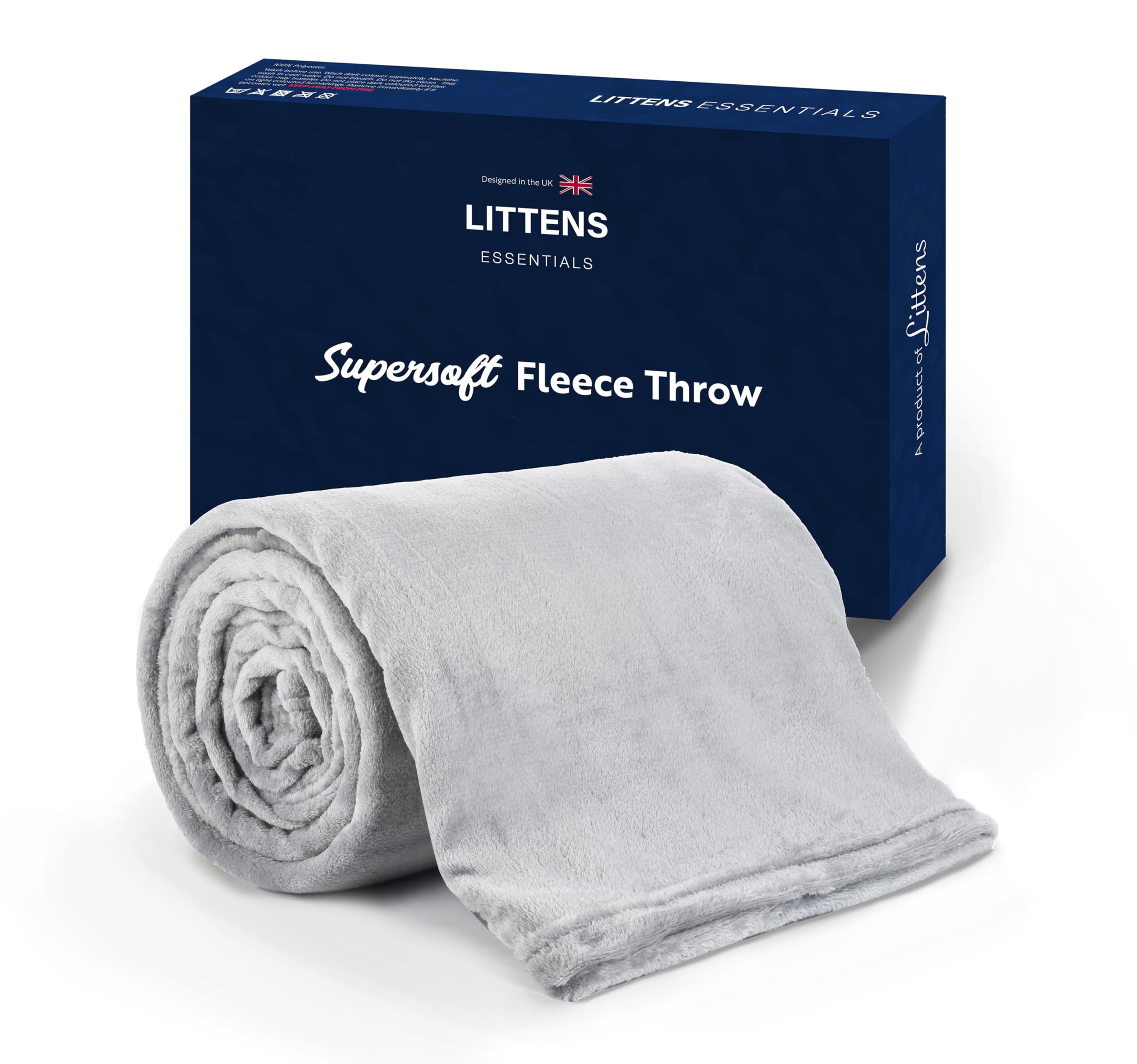 Littens Essentials Grey Silver King Bed Flannel Fleece Throw Blanket Soft Cosy Fluffy Warm Lightweight Thermal Winter 200cm x 220cm