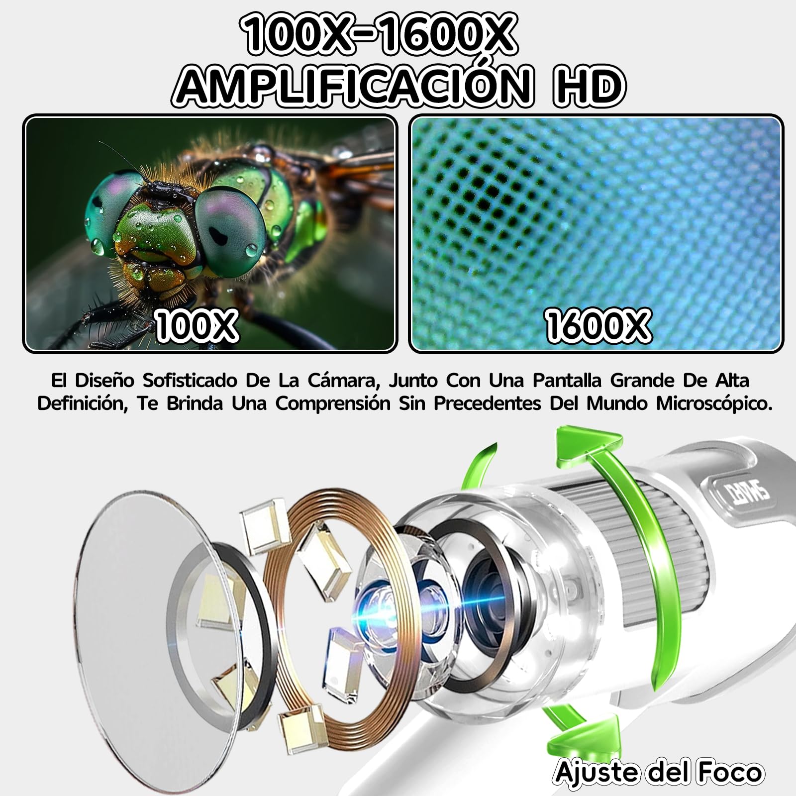 Charmofun Microscopio para Niños, Microscopio Portátil Niños con Tarjeta de Memoria de 64G, Microscopios Digital Infantil con Pantalla LCD de 4", Aumento 1600X, Fotos y Videos, Función Portátil y Fija
