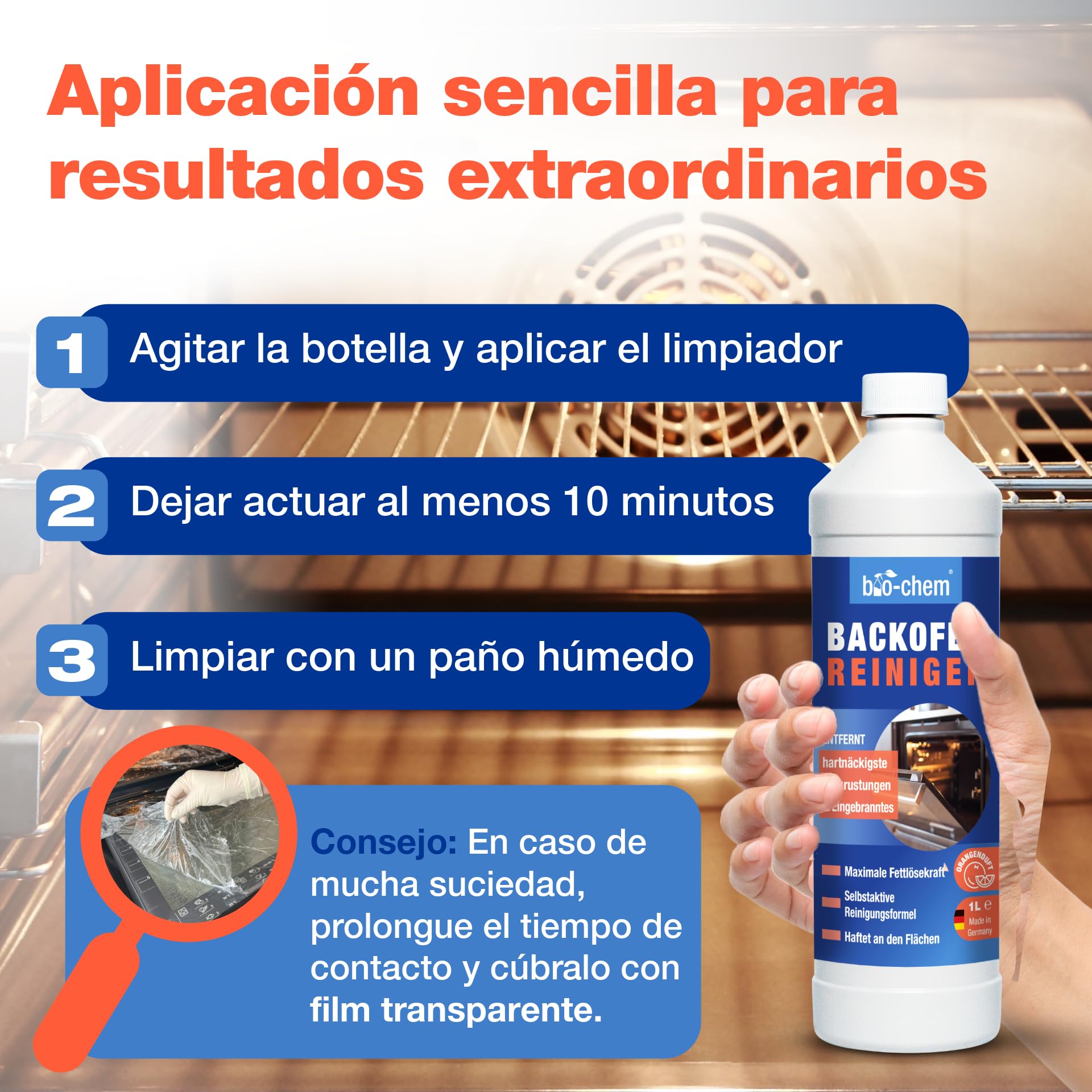 bio-chen Gel limpiador de hornos 6L + cepillo | Gel limpiador de hornos, productos para el hogar - Producto profesional para limpiar la suciedad incrustada