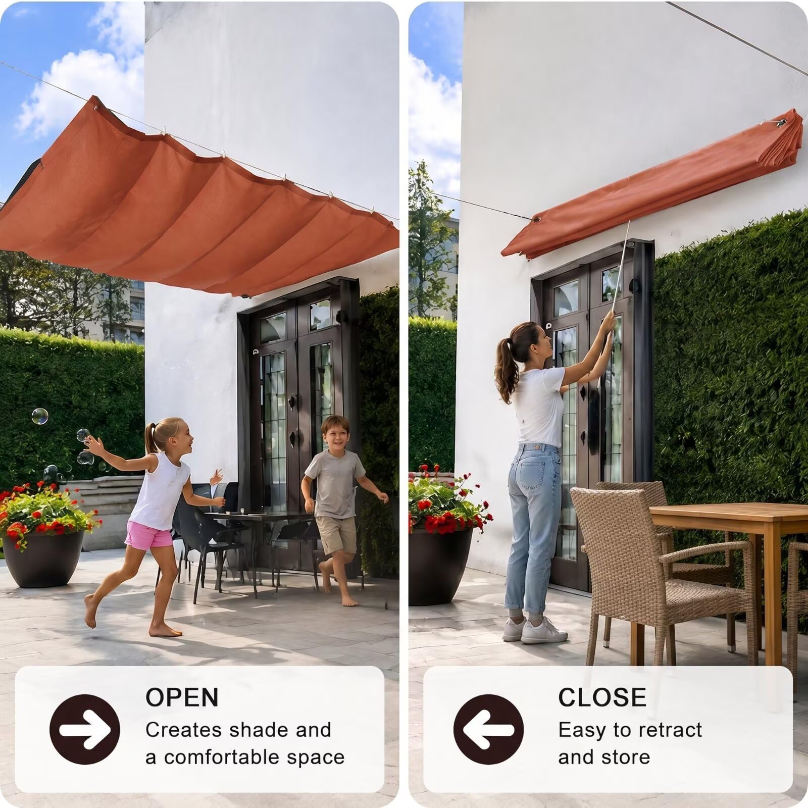 Pergola Sonnensegel 200x300cm Ausziehbar Wasserdicht UV-Schutz 230g/㎡ | Premium 230g/m² Stoff. Wasserdichtes und UV-schützendes Sonnensegel für Pergola. Einfache Montage & flexibel ausziehbar