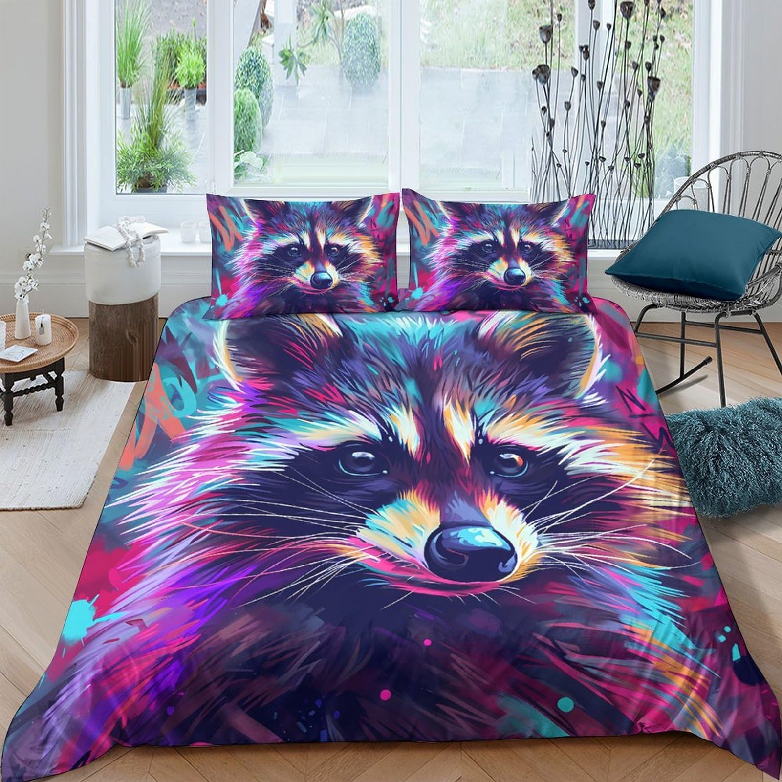 Ctjqhvkz Style-8 3D Printed Vibrant Raccoon Fitted Sheet Microfiber Soft Artistic Bed Cover For Bedroom Guest Room Decor Easy Care Single（135X200cm）