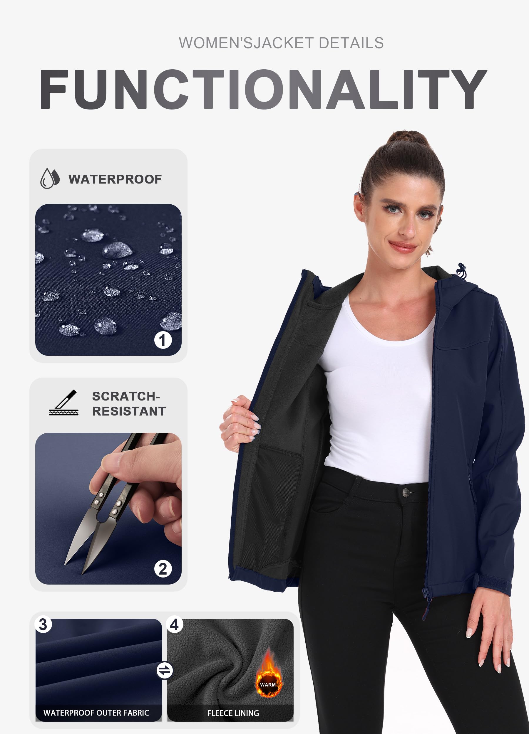 Giacca softshell da donna, impermeabile, traspirante, antivento, foderata, con cappuccio, per attività all'aperto, escursionismo, S-3XL