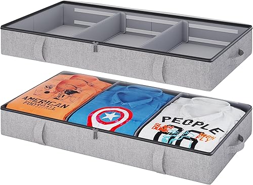 Miniatura 8 de Vailando Contenedores de almacenamiento debajo de la cama, 6 pulgadas de alto 60L debajo de la cama con asas de cuero y paredes laterales