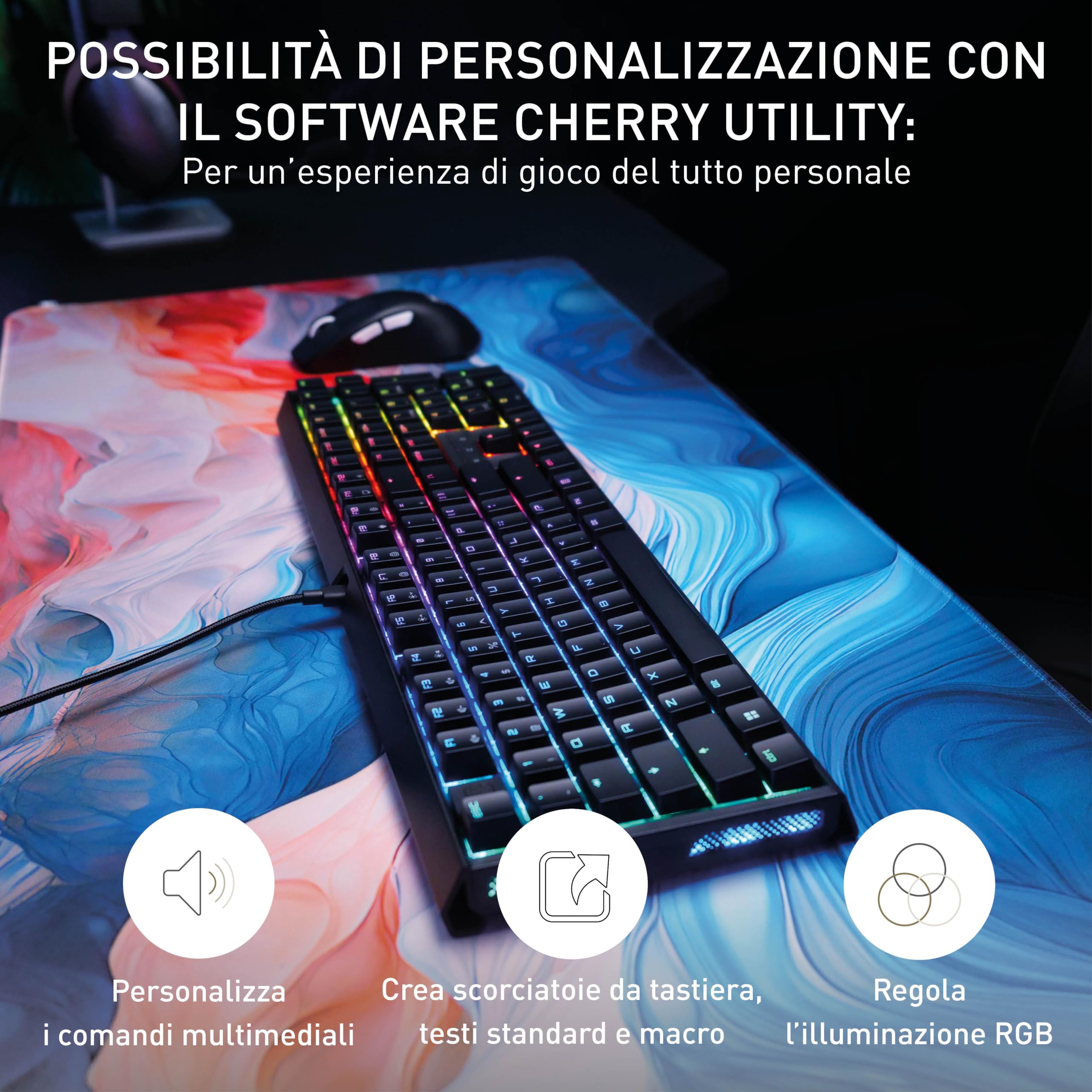 CHERRY XTRFY MX 3.1, Tastiera da gaming meccanica, Layout per la Germania (QWERTZ), Illuminazione RGB, Alloggiamento in alluminio, USB-A, Interruttori MX2A RED, colore nero