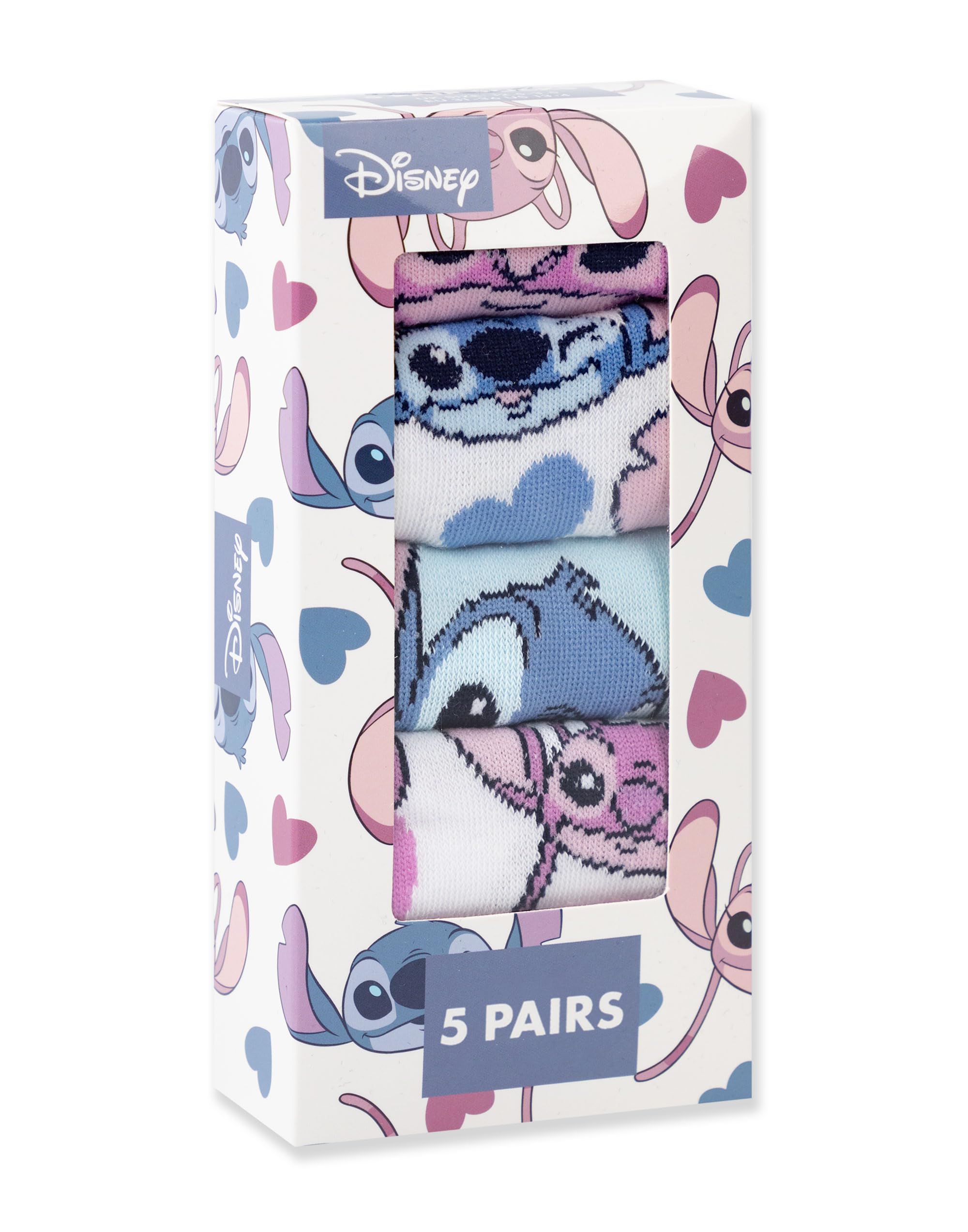 Disney Lilo & Stitch Filles Chaussettes Roses, Bleues Et Blanches Ensemble De 5 | Chaussures de personnages de dessins animés et d'anges | Chaussettes confortables au quotidien