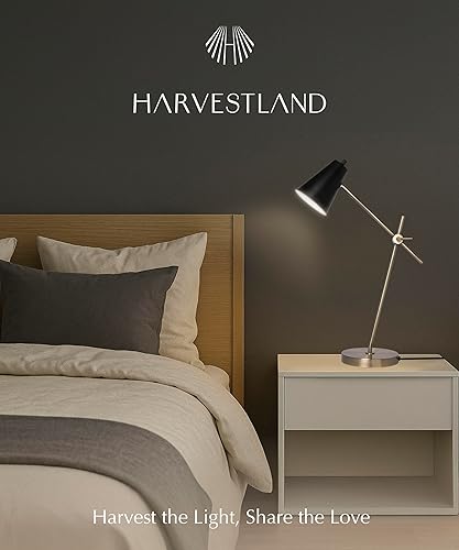 Miniatura 6 de HarvestLand HaloBar - Lámparas de mesa negras ajustables, lámpara de mesa industrial con base sólida para oficina en casa, estudio y lectura,