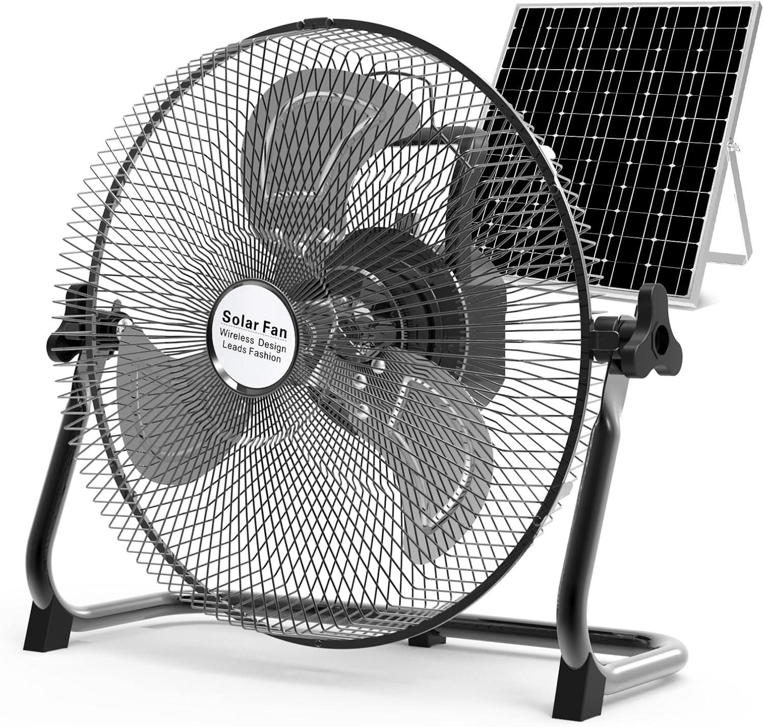 xingruyu 14'' Solar Powered Fan,15000mAh Rechargeable 2 in 1 Solar Panel or AC Charger Powered Solar Fan For Camping Fishing Household Indoor Outdoor