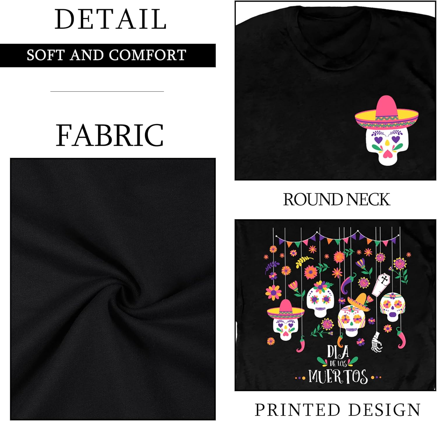 Dia De Los Muertos Shirt for Women Sugar Skull Tshirts Day of Dead T-Shirts Skull Graphic Tops - Image 6