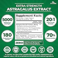 Vista 2 de Zazzee Extracto de Raíz de Astrágalo Extra Fuerte 20:1, Potencia de 5000 mg, 70% Polisacáridos, 180 Cápsulas Veganas, Suministro para 6 Meses, 100%