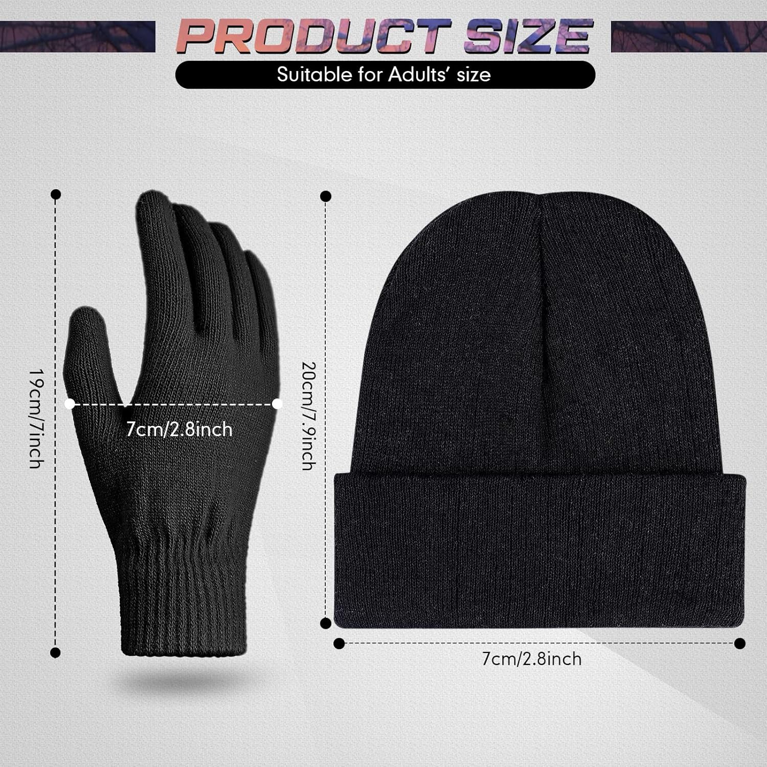 12 Pieces Winter Beanies Hat and Gloves for Men Women Warm Knitted Caps Gloves Set 6 Pairs Unisex Winter Mittens 6 Warm Hats - Image 2