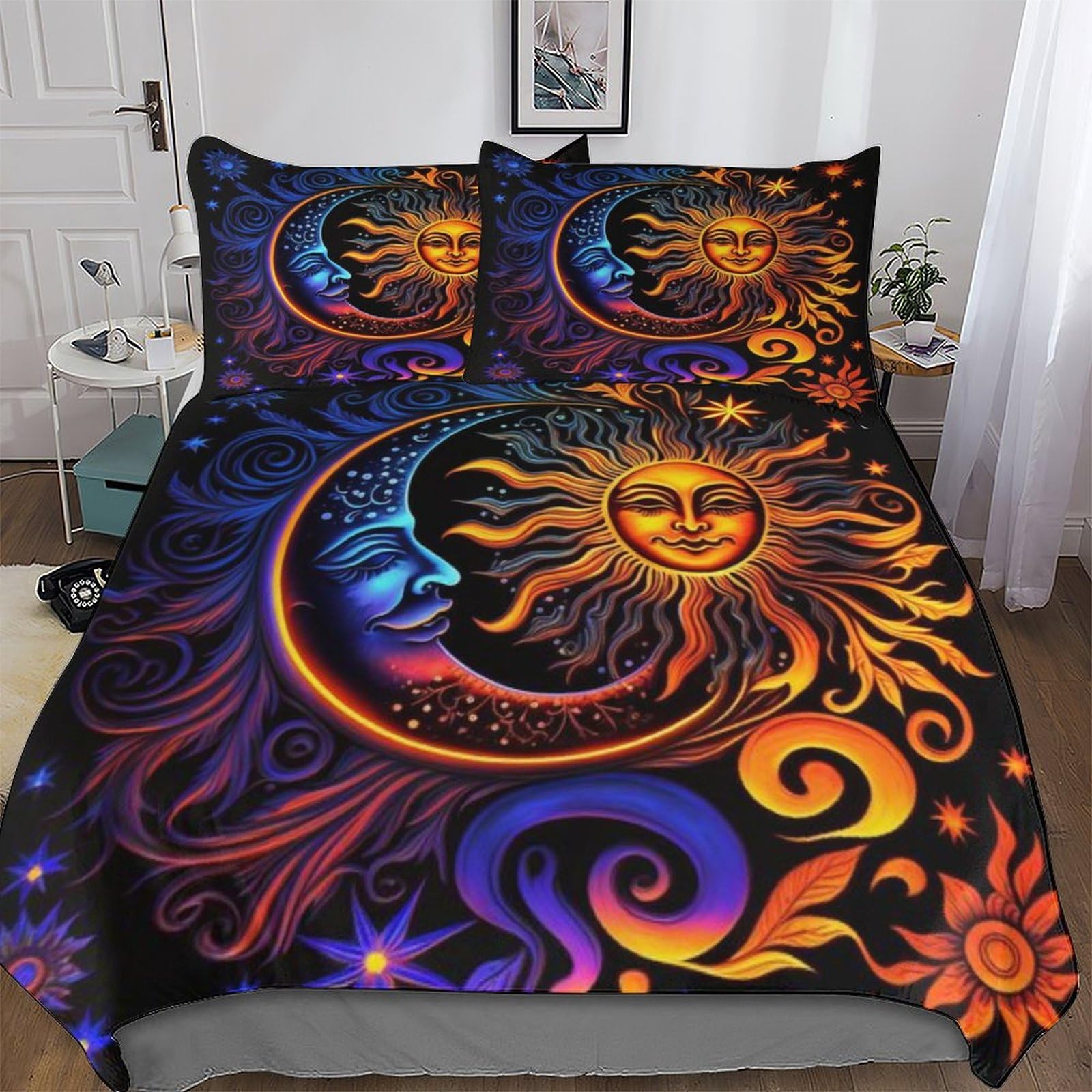 Housse de couette Soleil and Moon parure de lit 3 pièces en microfibre 200x200 cm