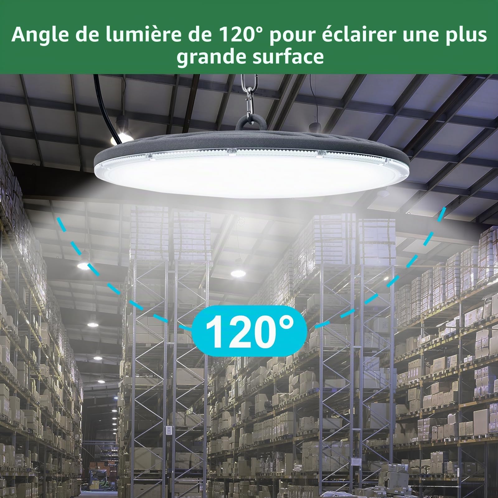 UFO Plafonnier LED 200W 20000LM 6500K IP65 Chaine, 1 Pièce