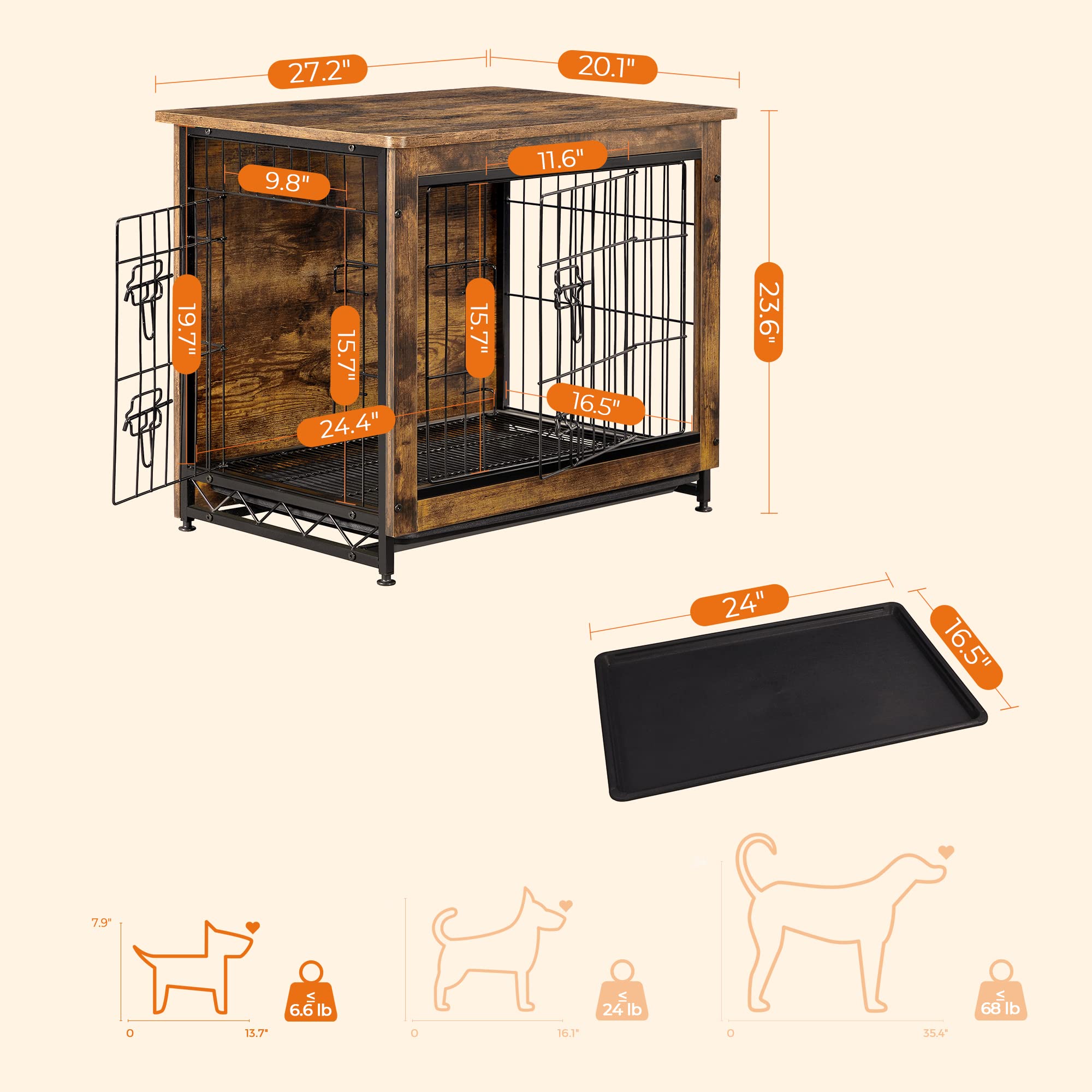 FEANDREA Wooden Dog Crate, Indoor Pet Crate End Table, Dog Furniture