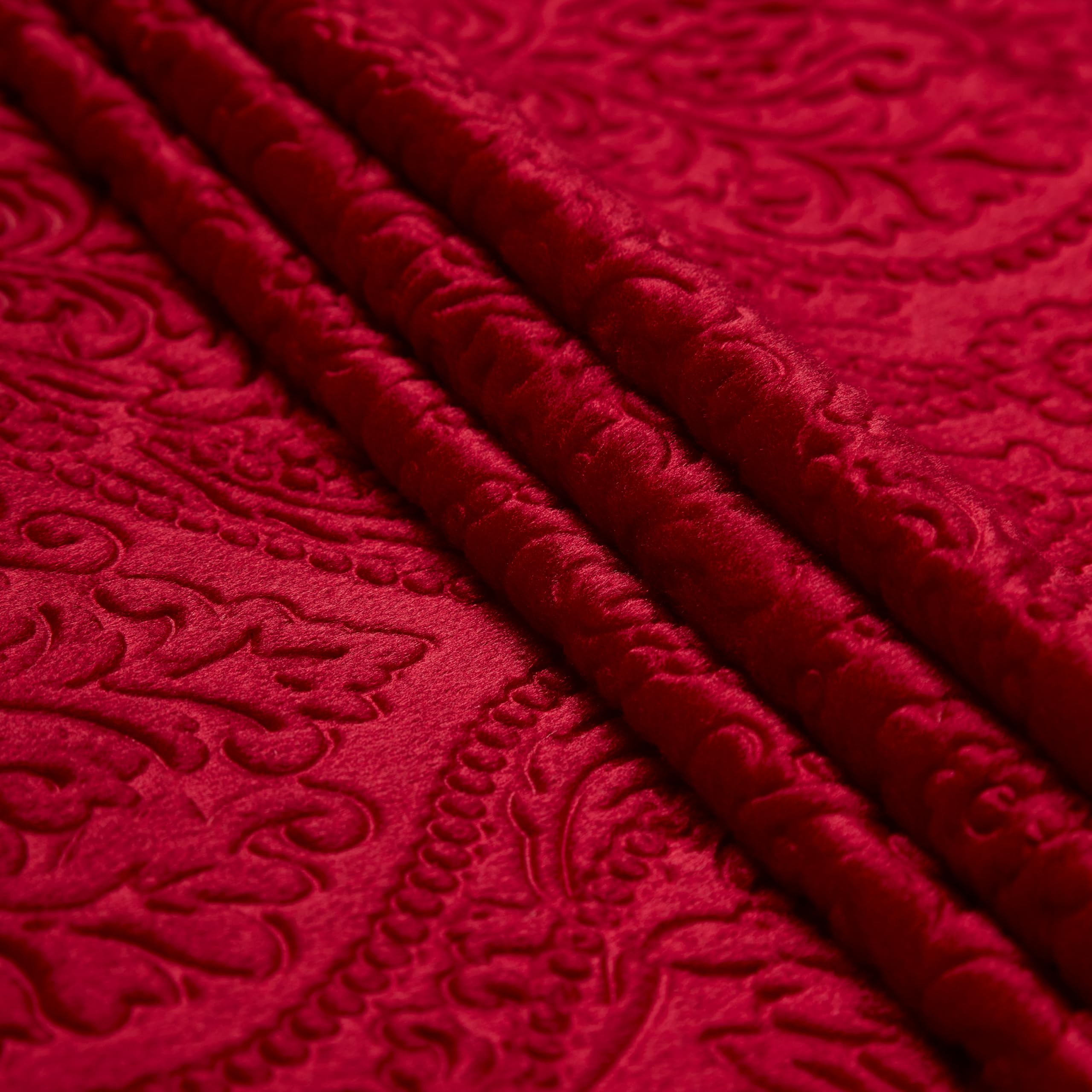 Sponsored Ad - Encasa XO Embossed Velvet Fabric Material by Meter Red | Sofa Cloth Material | Unstitched Fabric for Making Cushion Cover, Sofa Cover, Backdrop| 175 GSM, Width 54 Inches | Order by Meter