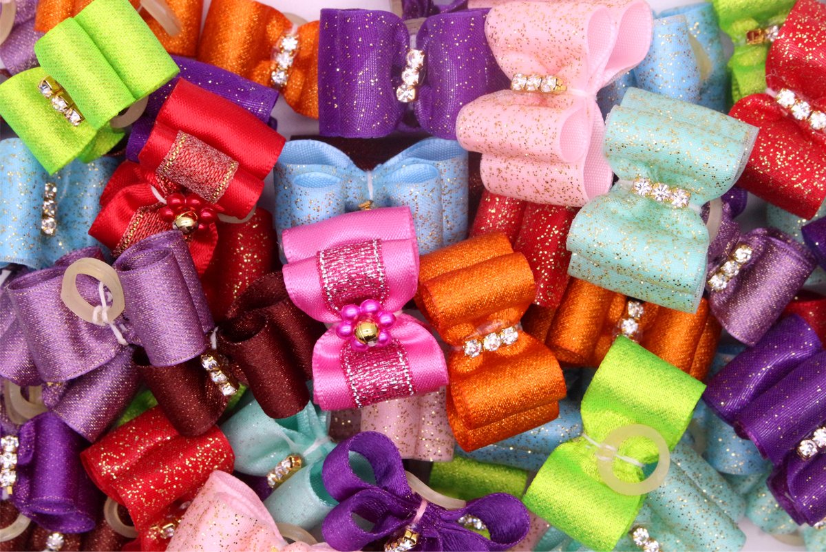 Umibow Lot De 12 Nœuds En Poils Bouclés Pour Chien Et Chat - Élastiques En Caoutchouc - Style Quotidien Pour Petits Et Moyens Animaux