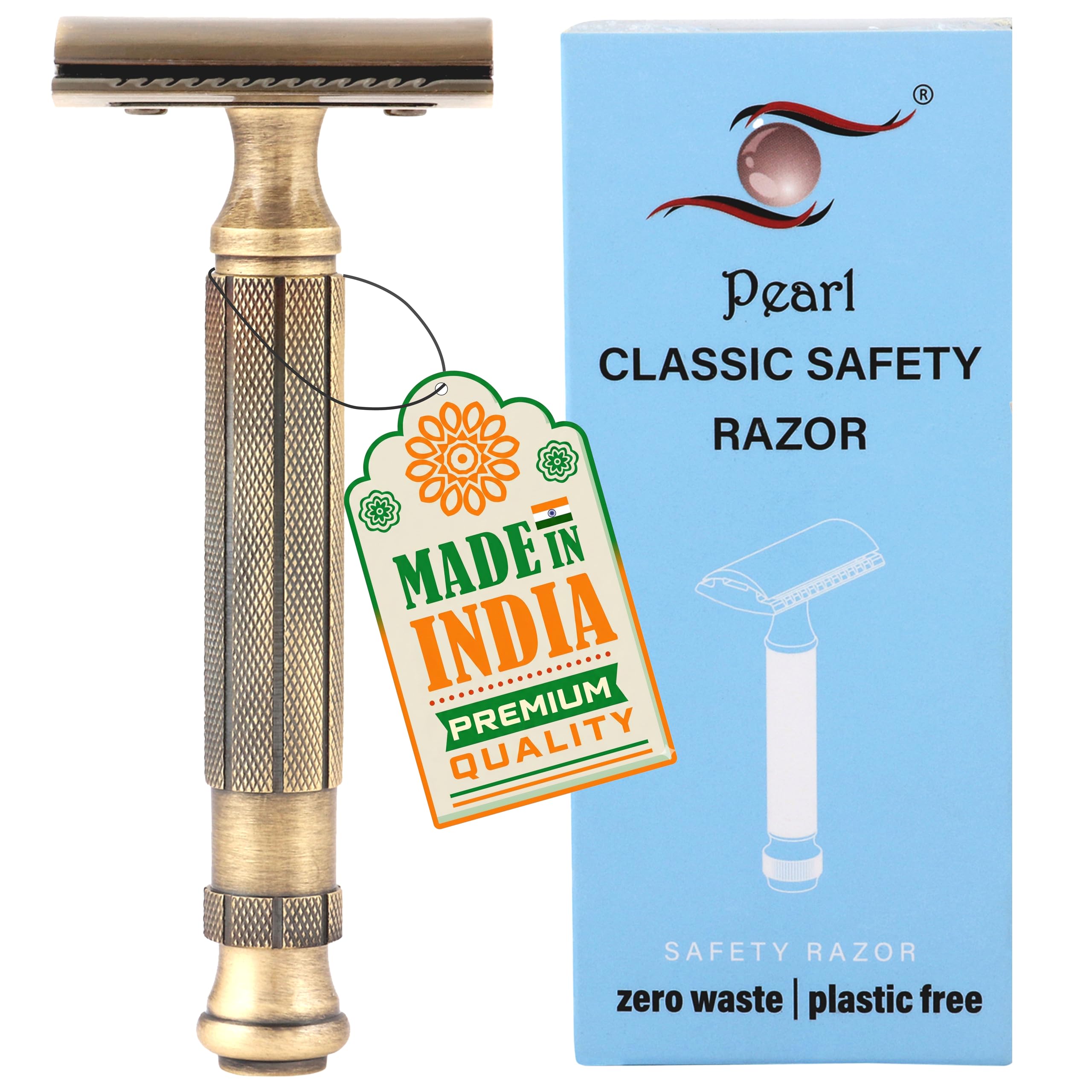 Pearl Shaving Double Edge Safety Razor L-55 (chrome) | Classic & Traditional Safety Razor For Men | Long Lasting Brass Metal | Diwali Gift Options