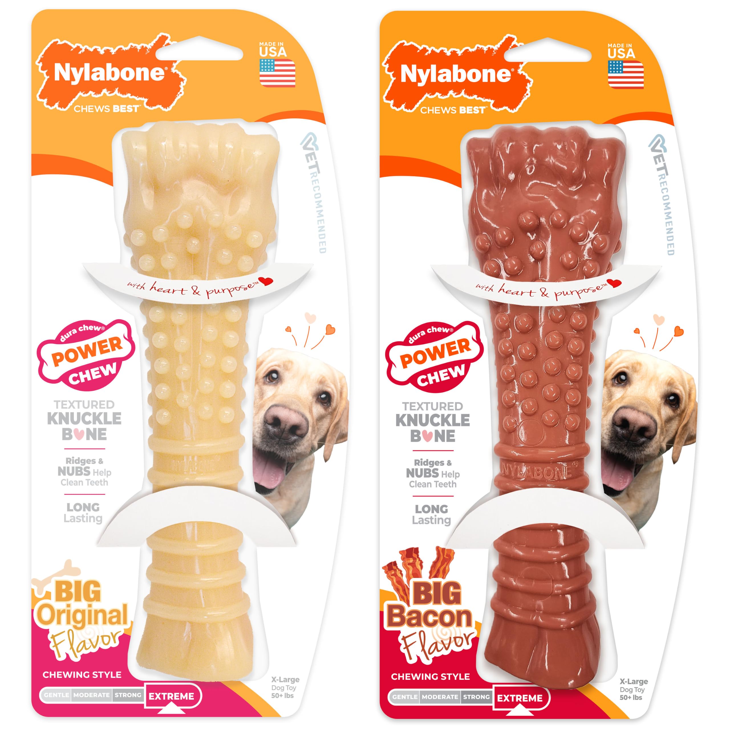 Nylabone Power Chew Textured Knuckle Bone Dog Chew Toys, X-Large, 2 Count