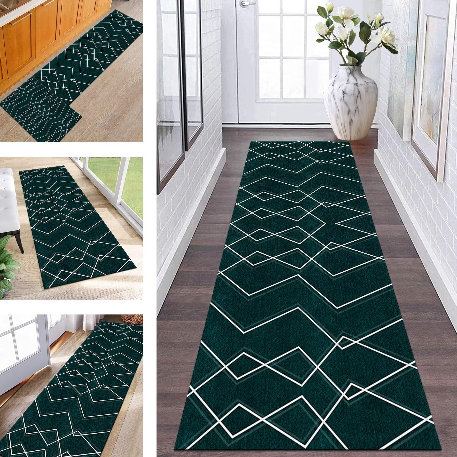 Tapis de cuisine moderne bleu et blanc 100x250cm en polyester traditionnel