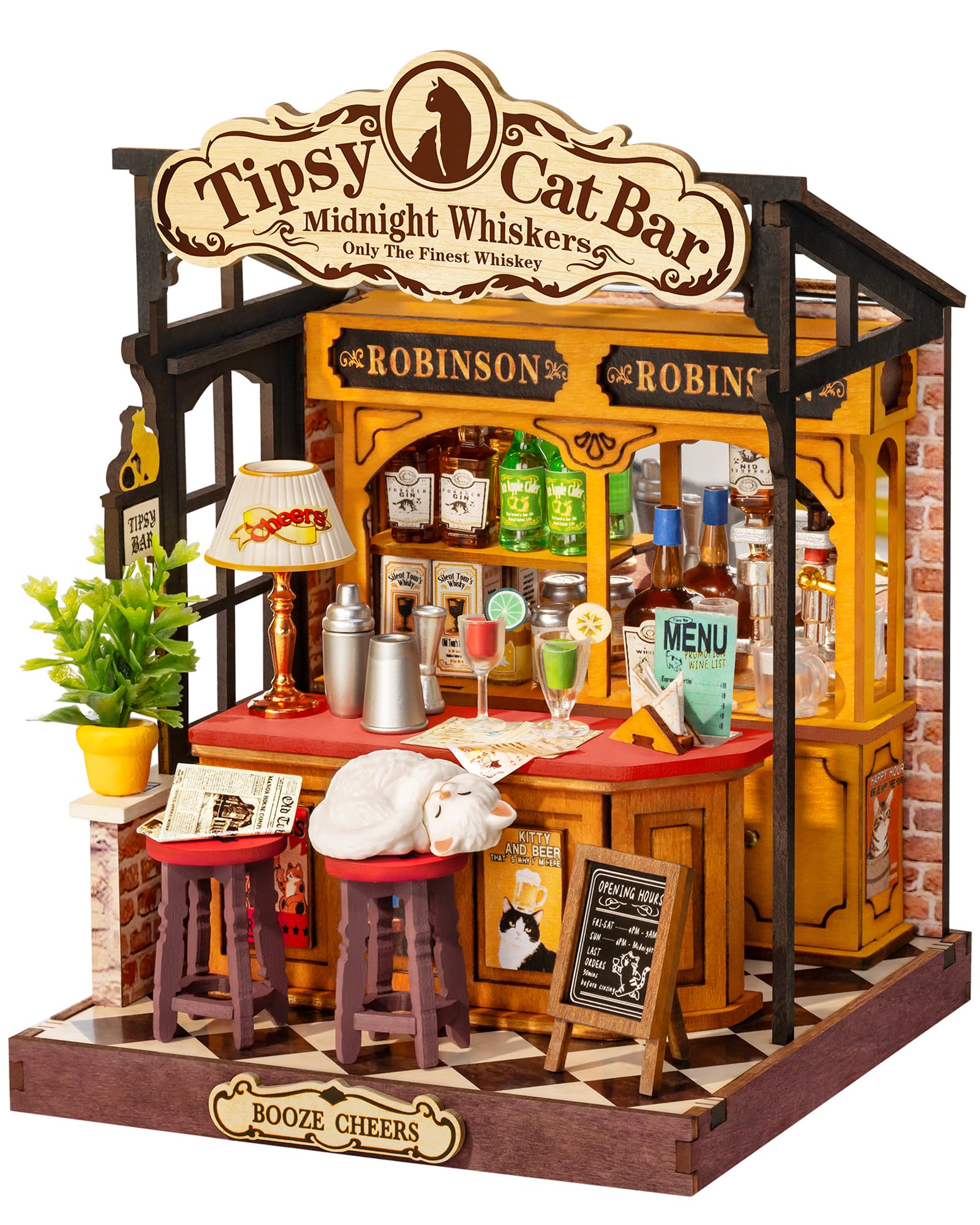 Rolife Maison Miniature Cozy Cat Bistro, 136 pièces Maquette Maison 3D Puzzle Maison de Poupée en Bois 3D à Construire Book Nook pour Adultes et Adolescents Pas de Colle nécessaire - 1