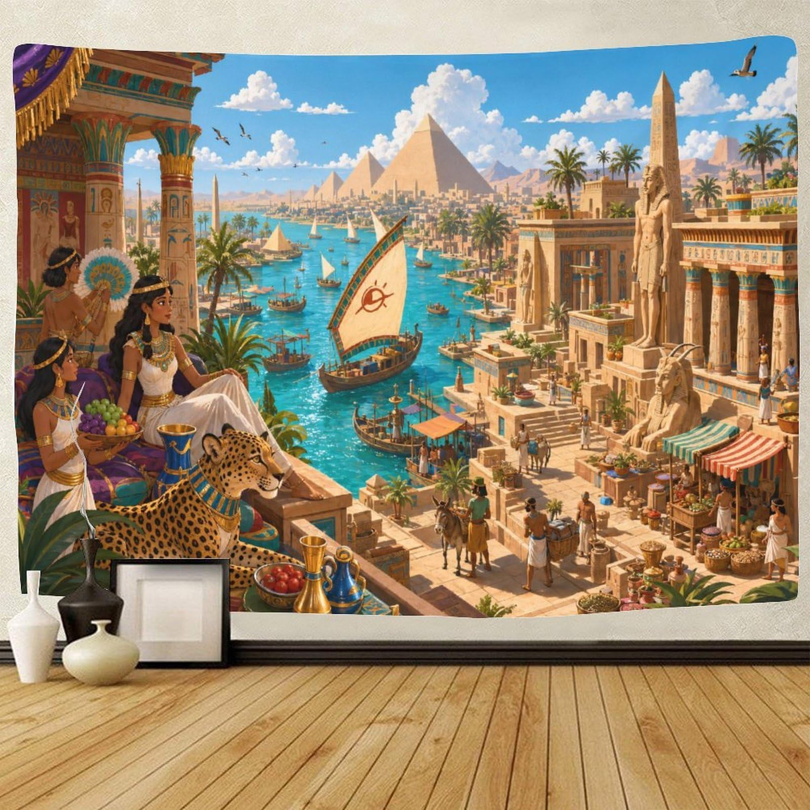 ASDFGHJKLZA The Nile River in Ancient Egypt Wall Art Decor 3D Print Tapestry for Bedroom Pyramid Tapestries Poster Curtain Bedroom College Dorm 100cmx150cm