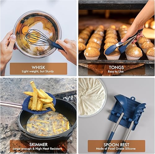 Miniatura 7 de HOTEC Juego de utensilios de cocina de silicona resistentes al calor de 446 F, sin BPA, juego de espátula, utensilios de cocina, con soporte para