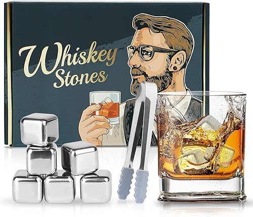 Juego de seis piedras de whisky, regalos para hombres, novio, esposo, papá, cubo de hielo reutilizable para beber, ideas de regalo de cumpleaños de
