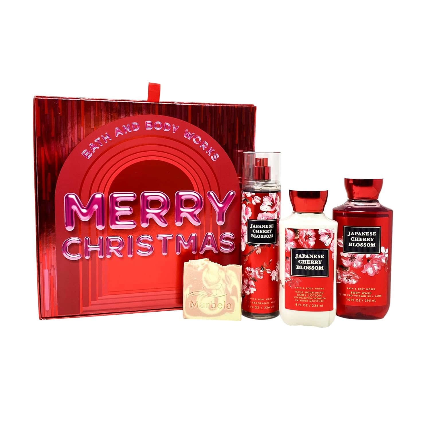 Bath & Body Works Japanese Cherry Blossom - Gift Box Set - Fine Fragrance Mist, Shower Gel and Body Lotion with a Himalayan Salts Springs Sample Soap