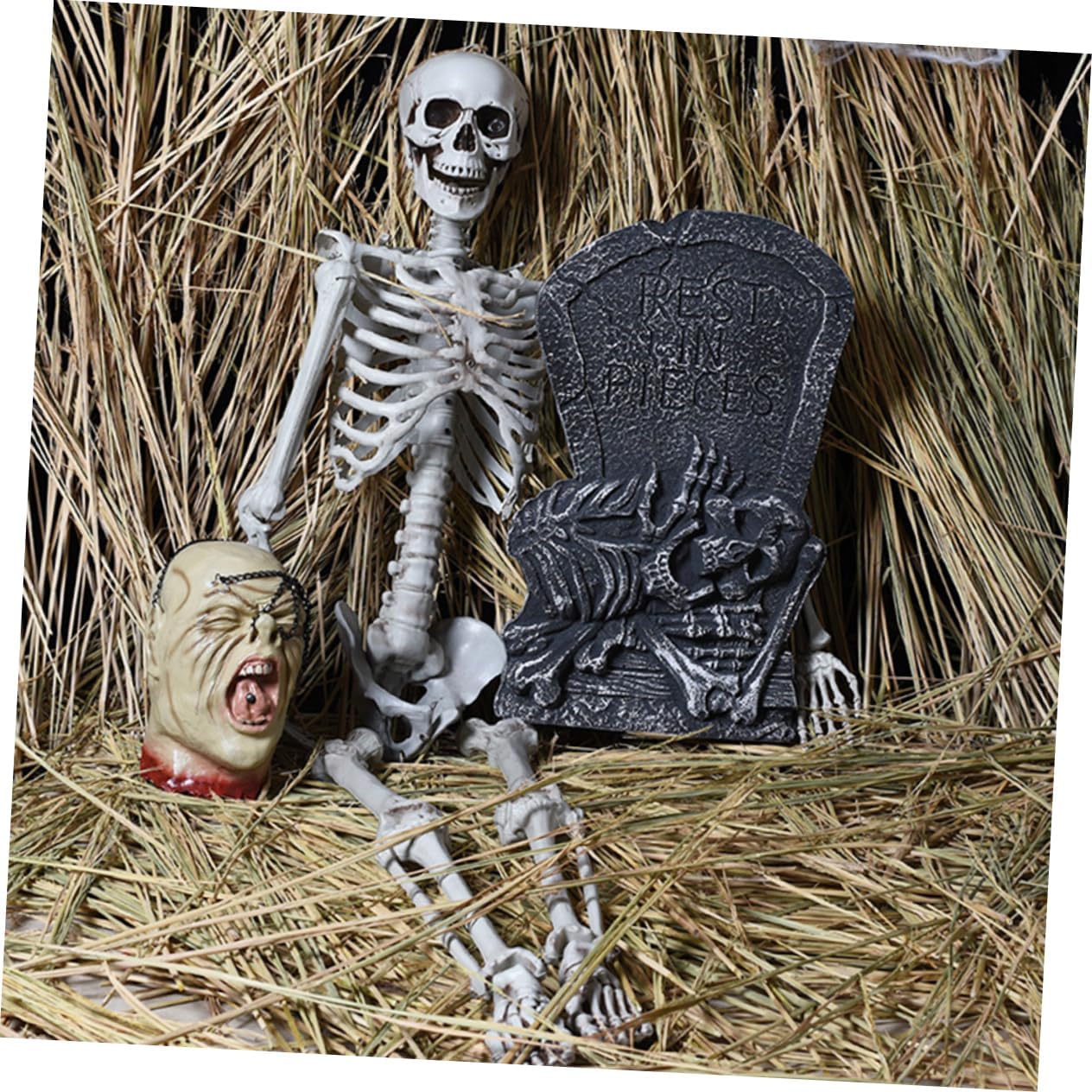 Yardwe Halloween Skull Tombstone Prop Graveyard Decoration for Haunted House Spooky Outdoor Scene Layout for Horror Atmosphere and Trick Treat Decor