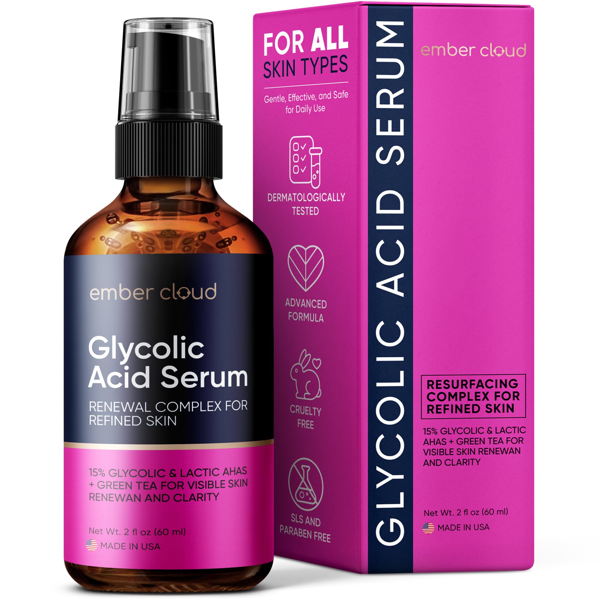 Glycolic Acid Serum for Face 15% - Extra Large Size (2 Oz) - Advanced Formula to Support Skin Radiance, Addressing Uneven Tone & Fine Lines