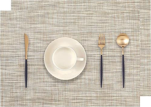 Miniatura 22 de Juego de 2 manteles individuales beige, resistentes al calor, antideslizantes para mesa de comedor, lavables, duraderos, de PVC, vinilo tejido