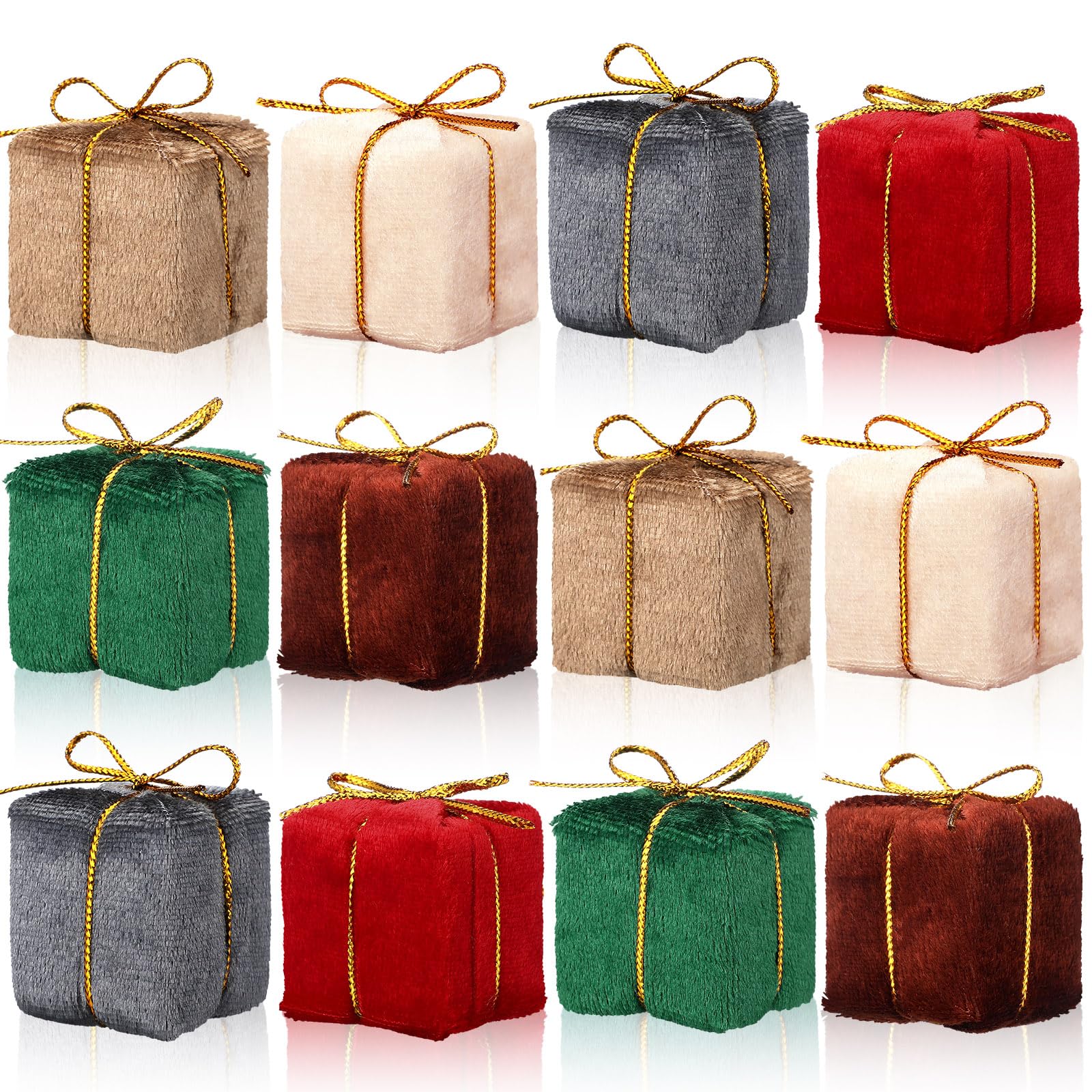 Soulchen 12 Pcs Velvet Christmas Tree Decoration Mini Present for Craft 1.2'' Miniature Gift Boxes Ornaments Classic Hanging Tiny Wrapped Presents for Xmas Party Decor