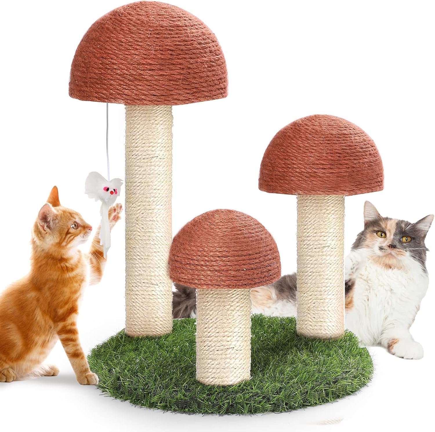 GiftParty Cat Scratching Post, Mushroom Claw Scratching Post for Kitty, Natural Sisal Cat Scratchers Pole, 15x12 Inch Cat Interactive Toys (Grey)