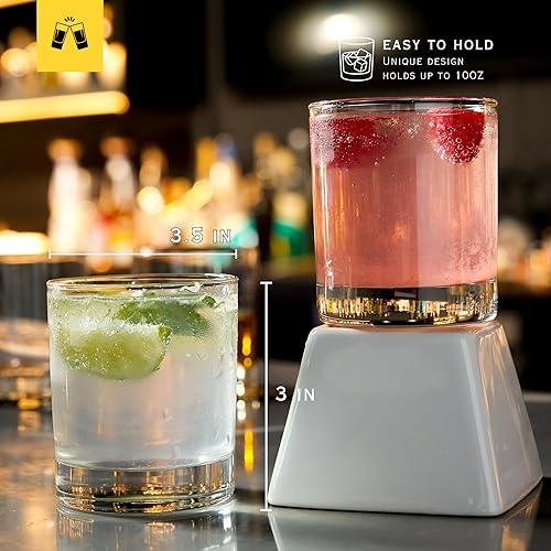 Miniatura 3 de LEMONSODA Lowball Marino Rocks Vaso, cristalería de barra clásica para mojito, whisky, cóctel, cócteles sin alcohol y vaso de agua potable, 10 onzas