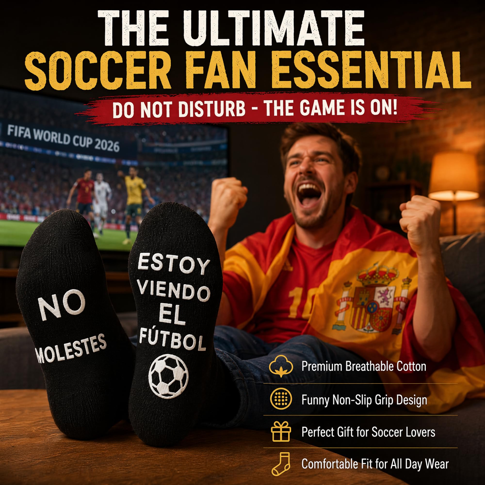 BISOUSOX Calcetines Hombre Divertidos Algodón Calcetines 39-46 Regalo Hombres Padre Fanáticos del Fútbol Calcetines Antideslizantes Regalo Cumpleaños