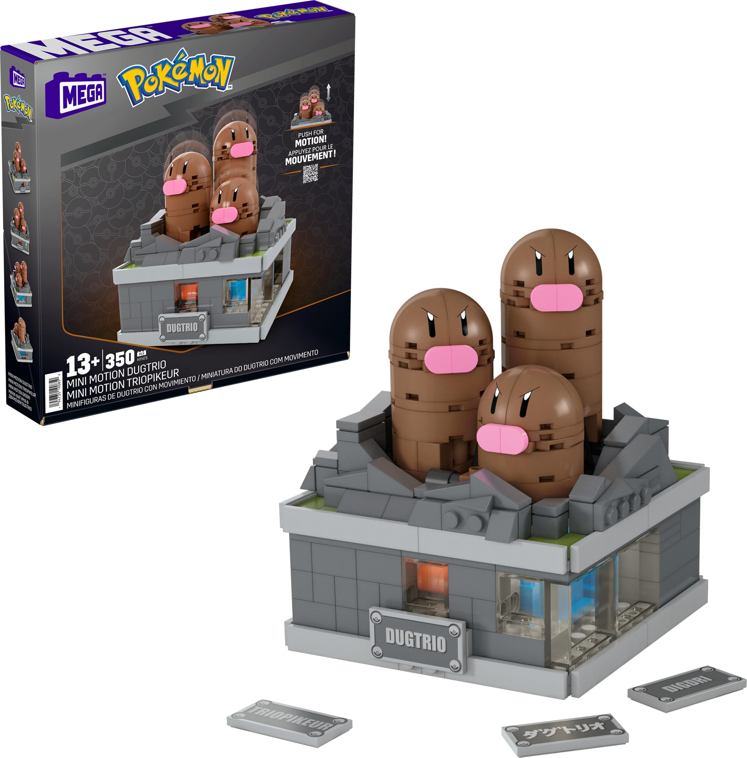 MEGA Pokรฉmon Building Toys Set Mini Motion Dugtrio with 350 Pieces, Pop Up Motion, 5 Inches Tall, for Adult Collectors