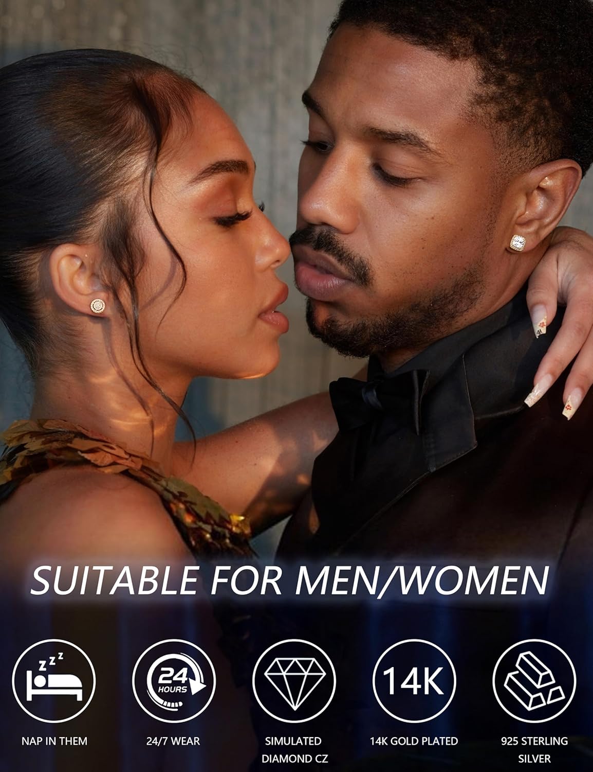 LOYALLOOK Cubic Zirconia Stud Earrings for Women Men Hypoallergenic 925 Sterling Silver Post Halo Studs Set Round Square Iced Out Earrings 18K Gold Plated Simulated Diamond Cut CZ Stud Earrings Set - Image 5