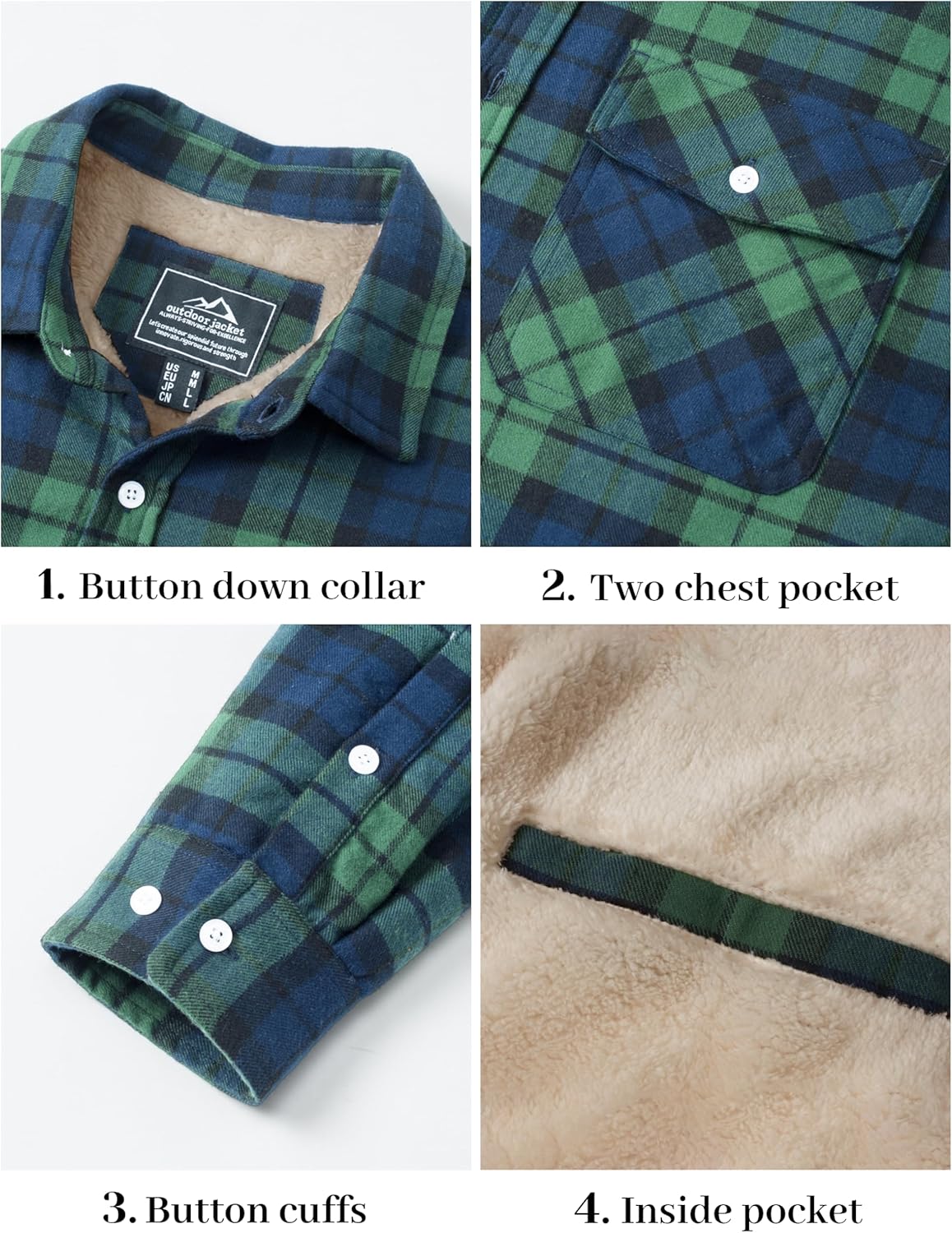 MAGCOMSEN Men's Flannel Shirt Fleece Lined Heavyweight Flannel Jacket Cotton Button Up Plaid Shirt Warm Winter Coat - Image 6