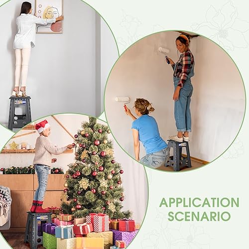 Miniatura 178 de Acko. Taburete plegable de 13 pulgadas de alto, resistente, para niños y adultos, cocina, jardín, baño, taburete con escalón. Blanco,Negro