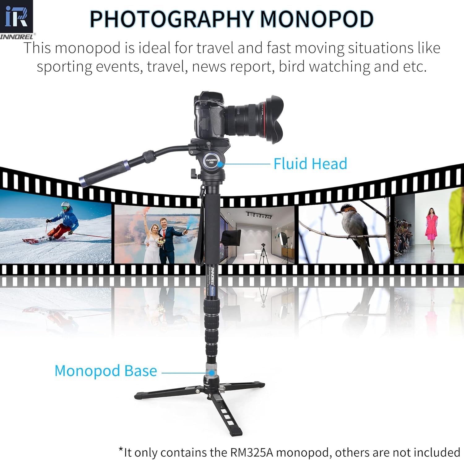 INNOREL RM325A Camera Monopod Professional Portable 5-Section Compact Travel Aluminum Alloy Monopod for Canon Nikon Sony DSLR Camera Video Camcorder DV Photography Bracket Load 26lbs/12kg