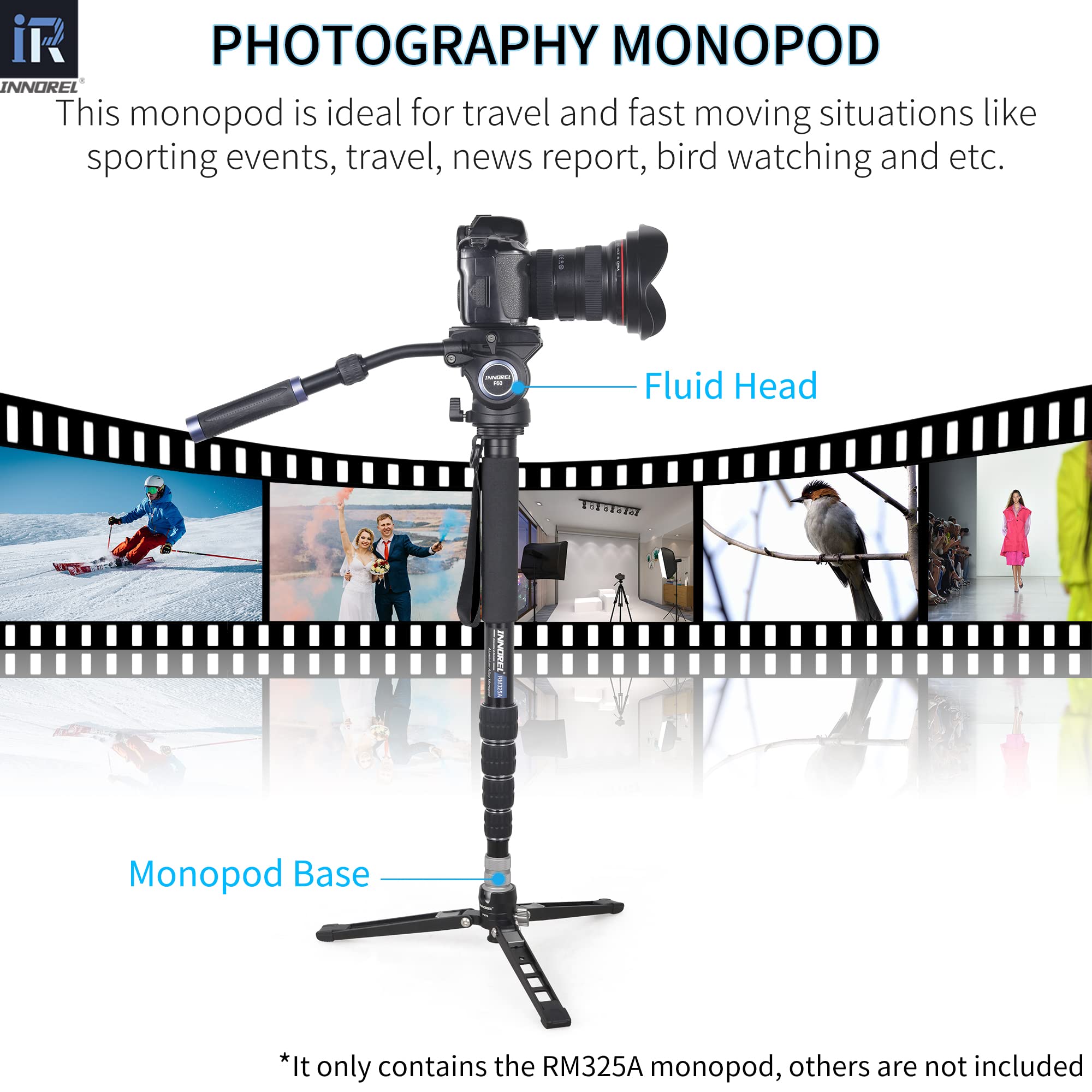 INNOREL RM325A Monopode Professionnel 5 Sections Alliage d'aluminium pour Appareil Photo Canon Nikon Sony DSLR Caméscope DV Charge 12 kg