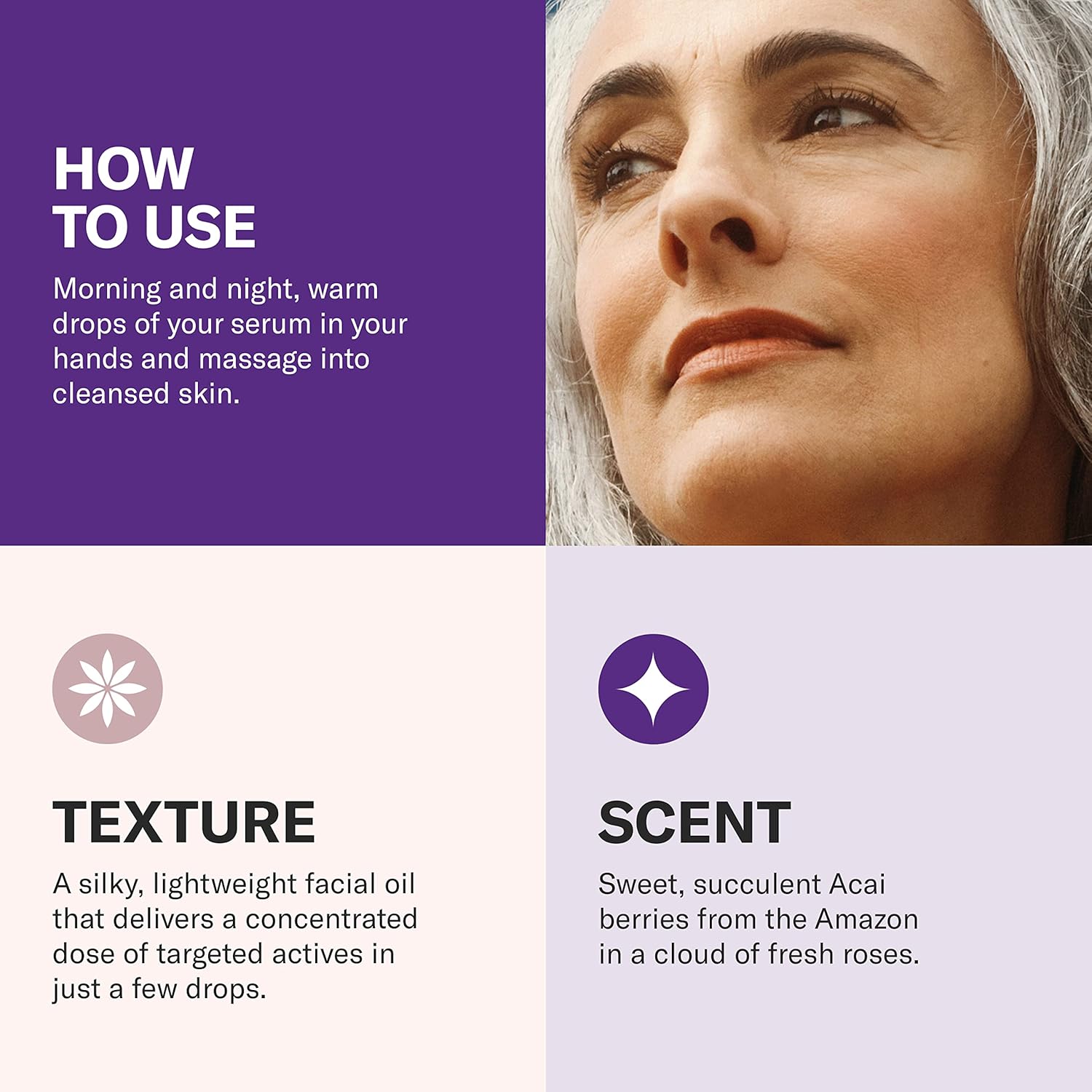 Odacité Anti Aging Serum Concentrate with Acai + Rose - Revitalizing Facial Oil, Youthful Glow, Improves Skin Tone, Wrinkles, and Firmness, Age defying, Rose Oil, 0.17 fl. oz.