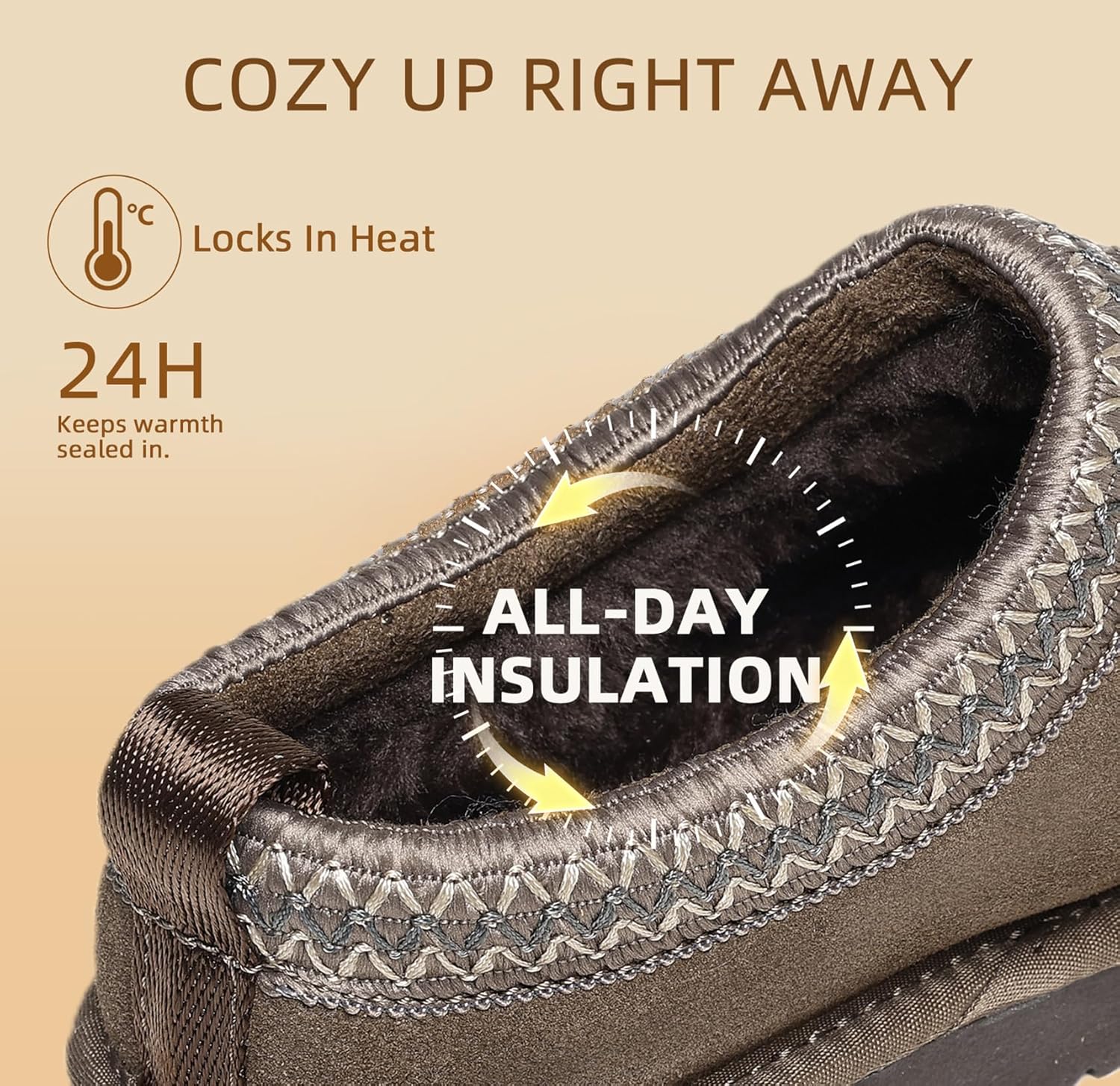 Women's Slippers Genuine Suede Platform Mini Boots Mens Faux Fur Warm Lining Winter Mules Cozy Warm House Shoes Indoor and Outdoor - Image 4