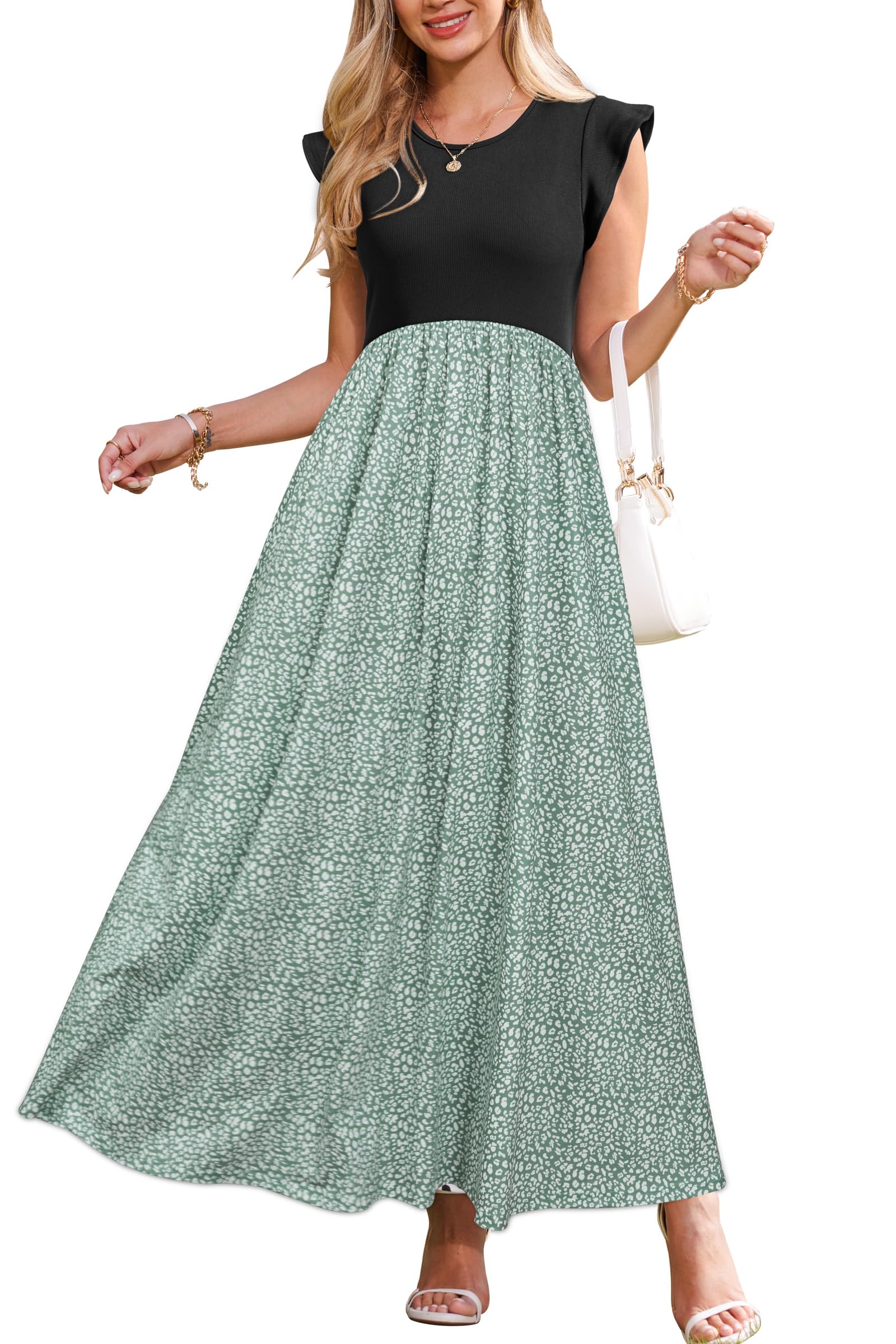 OUGES Women 2026 Spring Summer Maternity Dresses Sleeveless Ribbed Casual Outfits Maxi Nursing Dress with Pockets — view 19