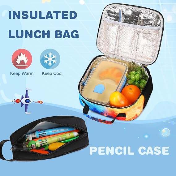 Bevalsa Backpack for Boys, School Bags for Kids, Bookbag for Boys Children Teens Backpacks for Elementary Middle High School Student, Bookbag and Lunch Bag Set with USB Charging Port (Flame)