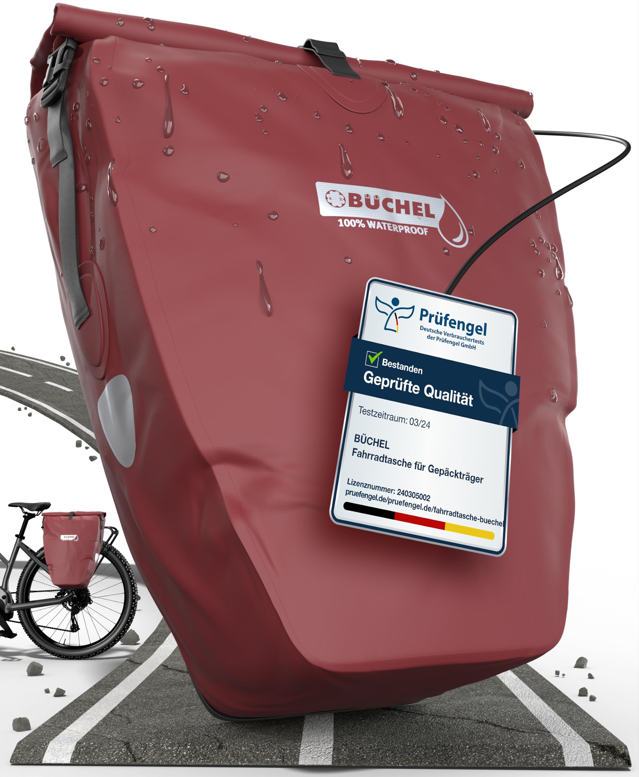 Büchel Fahrradtasche für Gepäckträger I 25.4 L - 100% Wasserdicht I mit Tragegriff und Schultergurt I fahrradtasche gepäckträger, gepäckträgertasche, Fahrrad Taschen hinten