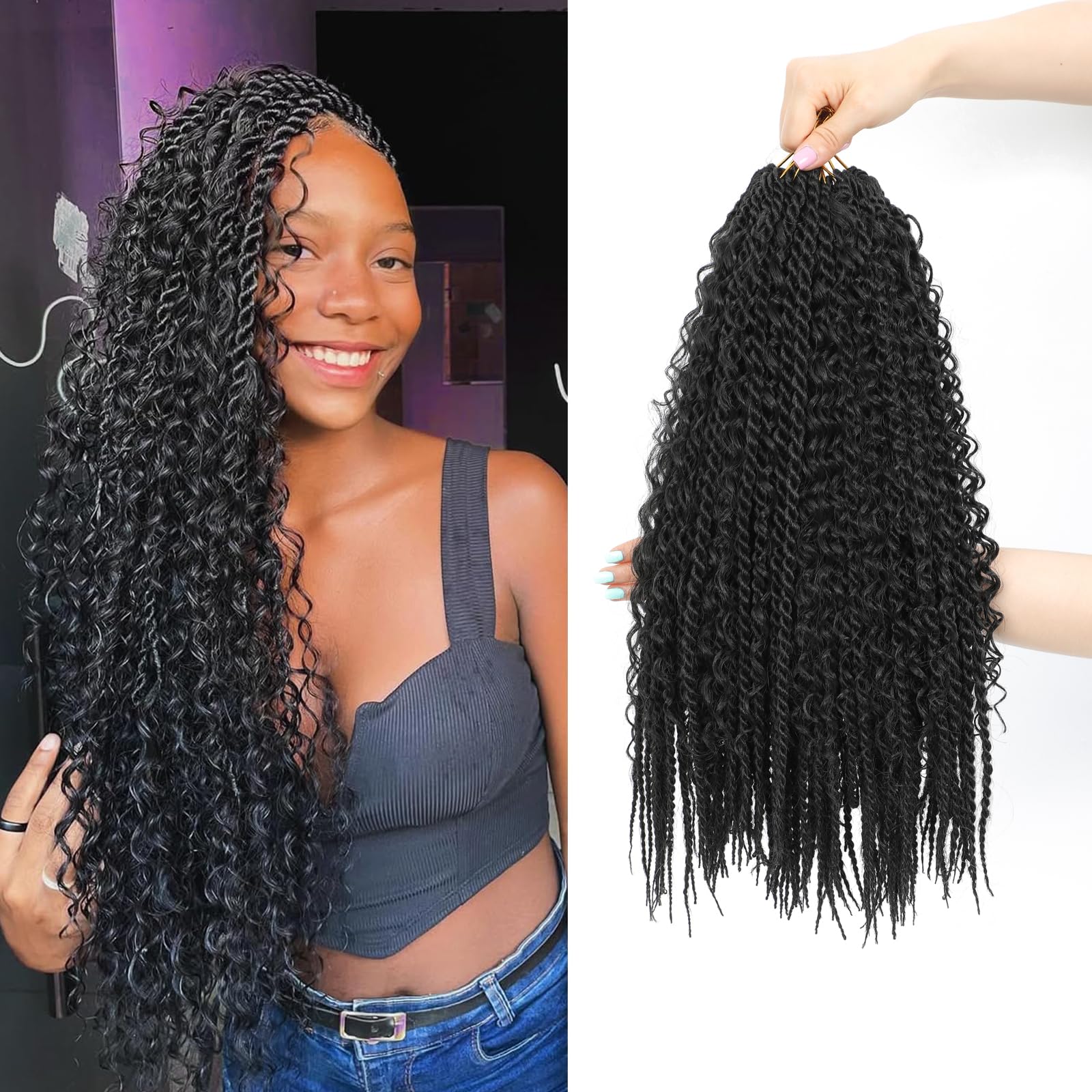 Boho Senegalese Twist Crochet Hair 8 Packs Pre Looped Goddess Island Passion Twist Crochet Braids Hair Extensions for Black Women (1B