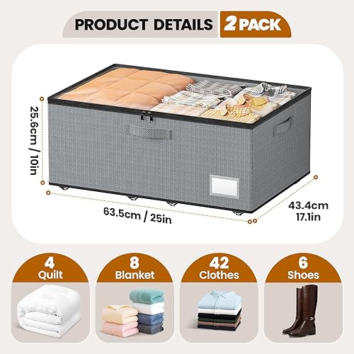 Miniatura 2 de Almacenamiento debajo de la cama con ruedas, paquete de 2 contenedores de almacenamiento debajo de la cama con tapas transparentes, no requiere