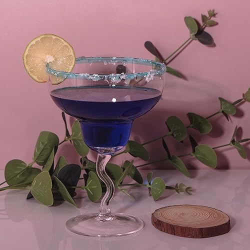 Miniatura 7 de Chefcaptain COLOR Margarita - Vasos de Margarita soplados a mano, juego de 4 vasos de cóctel de borosilicato con borde de color, vidrio soplado,