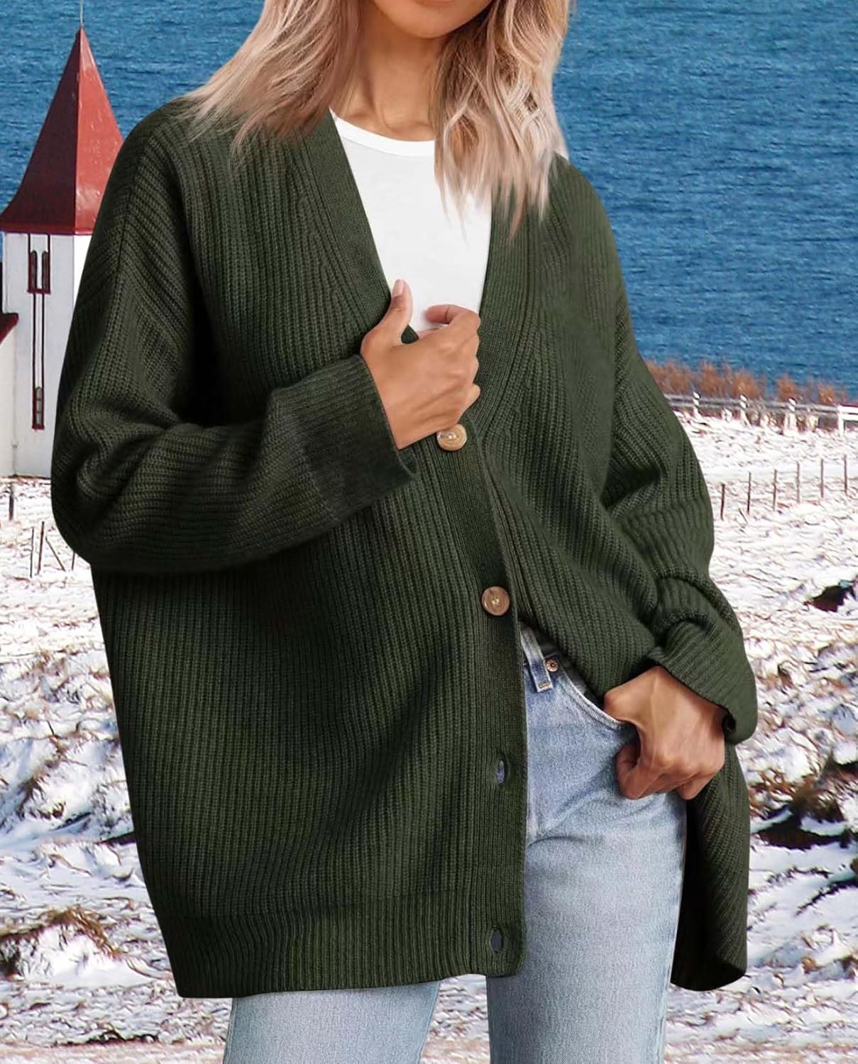 Womens Casual Open Front Sweater Classic Long Sleeve V Neck Cardigans Simple Solid Color Button Fall Winter Outfits - Image 4