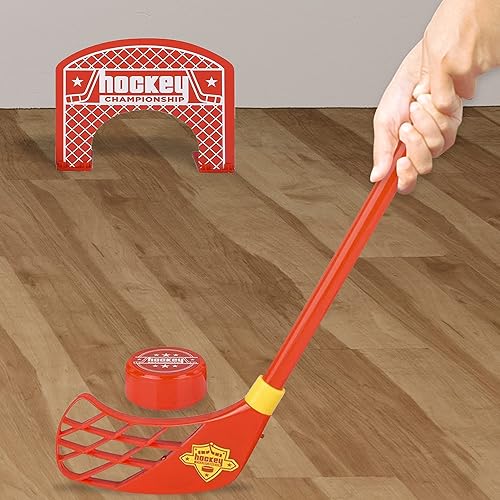 Miniatura 4 de ArtCreativity Mini juego de hockey iluminado para interiores 2 palos de hockey con LED y sonido 2 postes de portería y 1 disco de juego juego de